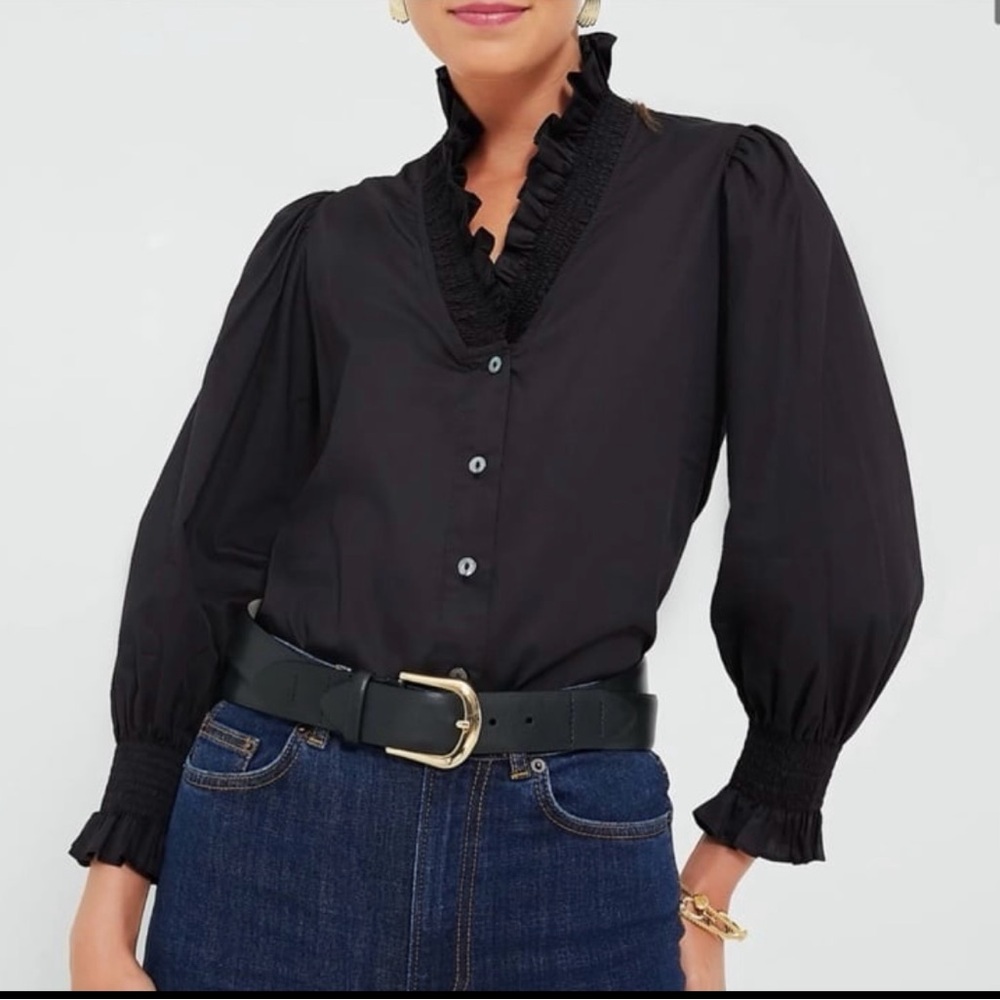 NWT Harshman Bonnie Cotton Shirt, Black, Size XS.  MSRP $228